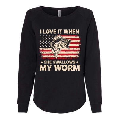 I Love It When She Swallows My Worm Vintage Usa Flag Funny Gift Womens California Wash Sweatshirt