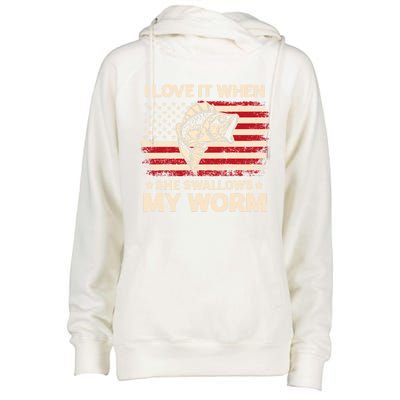 I Love It When She Swallows My Worm Vintage Usa Flag Funny Gift Womens Funnel Neck Pullover Hood