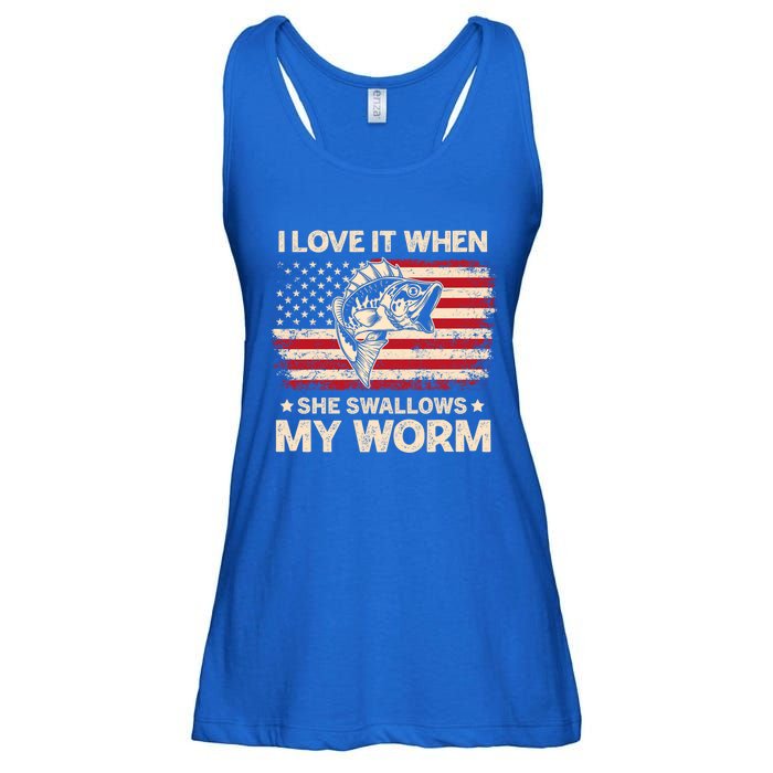 I Love It When She Swallows My Worm Vintage Usa Flag Funny Gift Ladies Essential Flowy Tank