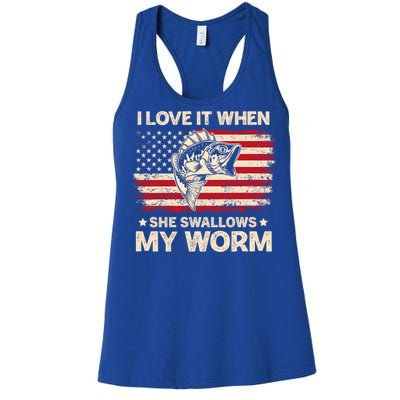 I Love It When She Swallows My Worm Vintage Usa Flag Funny Gift Women's Racerback Tank