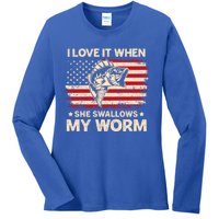 I Love It When She Swallows My Worm Vintage Usa Flag Funny Gift Ladies Long Sleeve Shirt