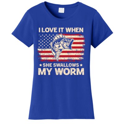 I Love It When She Swallows My Worm Vintage Usa Flag Funny Gift Women's T-Shirt