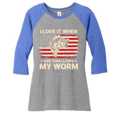 I Love It When She Swallows My Worm Vintage Usa Flag Funny Gift Women's Tri-Blend 3/4-Sleeve Raglan Shirt