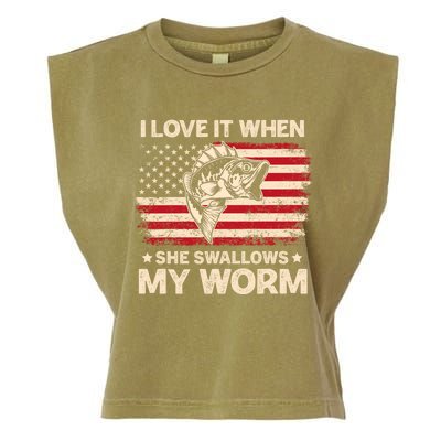 I Love It When She Swallows My Worm Vintage Usa Flag Funny Gift Garment-Dyed Women's Muscle Tee