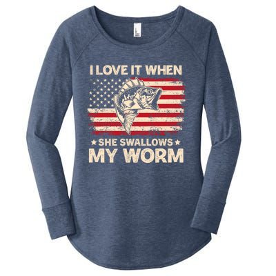 I Love It When She Swallows My Worm Vintage Usa Flag Funny Gift Women's Perfect Tri Tunic Long Sleeve Shirt