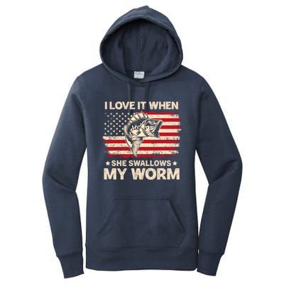 I Love It When She Swallows My Worm Vintage Usa Flag Funny Gift Women's Pullover Hoodie