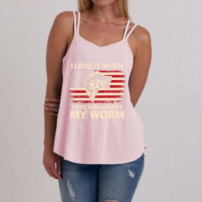 I Love It When She Swallows My Worm Vintage Usa Flag Funny Gift Women's Strappy Tank