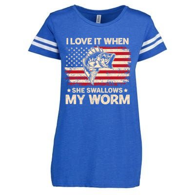 I Love It When She Swallows My Worm Vintage Usa Flag Funny Gift Enza Ladies Jersey Football T-Shirt