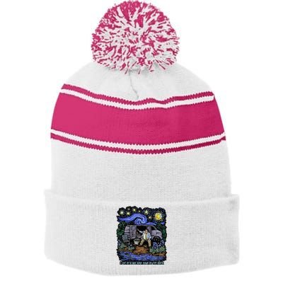 I Live In A Gogh Down By The River Stripe Pom Pom Beanie