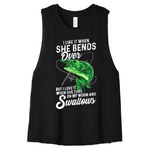 I Like It When She Bends Over Fishing Gifts Women's Racerback Cropped Tank