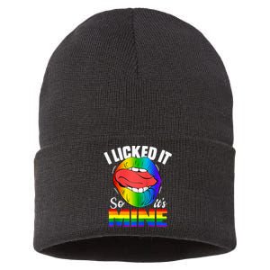 I Licked It So Its Mine Funny Rainbow Lips Lgbt Sustainable Knit Beanie