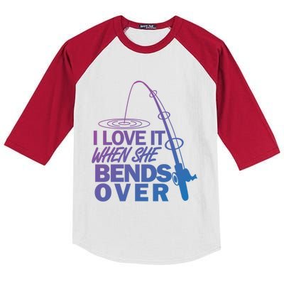 I Love It When She Bends Over Funny Fishing Gift Kids Colorblock Raglan Jersey