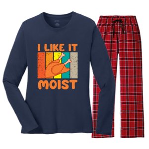 I Like It Moist Funny Thanksgiving Costume Turkey Leg Day Women's Long Sleeve Flannel Pajama Set 