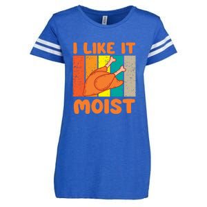 I Like It Moist Funny Thanksgiving Costume Turkey Leg Day Enza Ladies Jersey Football T-Shirt