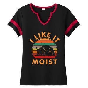 I LIKE IT MOIST Thanksgiving Costume Turkey Leg Day Ladies Halftime Notch Neck Tee