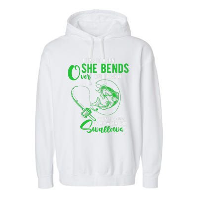 I Like It When She Bends Over Funny Fishing Adult Humor Garment-Dyed Fleece Hoodie