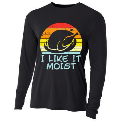 I Like It Moist Turkey Retro Funny Thanksgiving Cooling Performance Long Sleeve Crew
