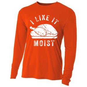 I Like It Moist Funny Thanksgiving Turkey Leg Day Retro Gift Cooling Performance Long Sleeve Crew