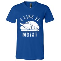 I Like It Moist Funny Thanksgiving Turkey Leg Day Retro Gift V-Neck T-Shirt