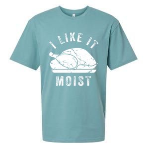 I Like It Moist Funny Thanksgiving Turkey Leg Day Retro Gift Sueded Cloud Jersey T-Shirt