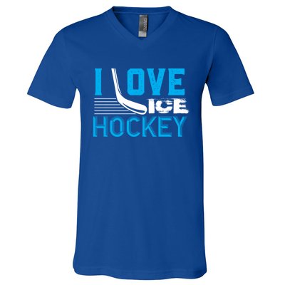 I Love Ice Hockey Simple Meaningful Gift For Players And Coaches V-Neck T-Shirt