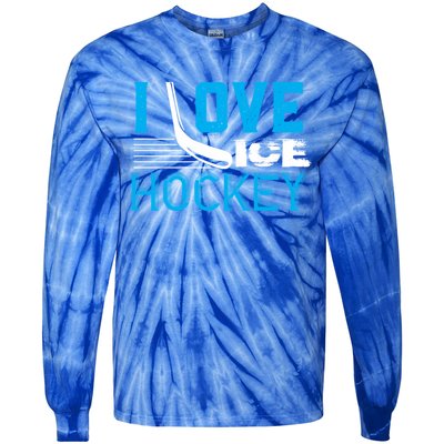 I Love Ice Hockey Simple Meaningful Gift For Players And Coaches Tie-Dye Long Sleeve Shirt