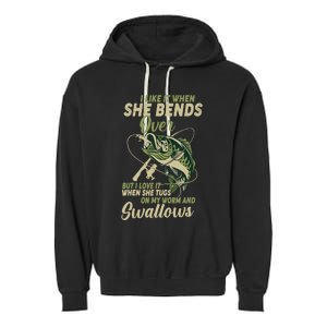 I Like It When She Bends Over Fishing Gifts Father's Day Garment-Dyed Fleece Hoodie