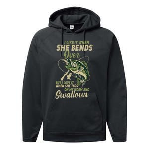 I Like It When She Bends Over Fishing Gifts Father's Day Performance Fleece Hoodie