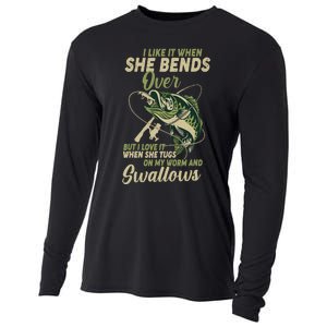 I Like It When She Bends Over Fishing Gifts Father's Day Cooling Performance Long Sleeve Crew