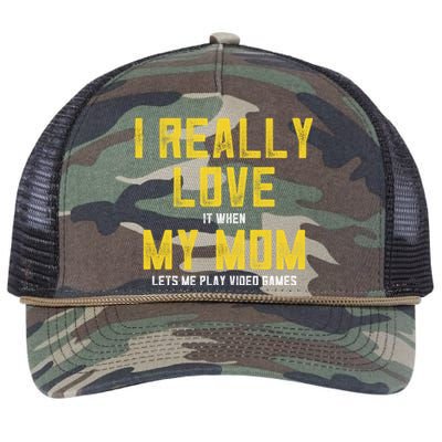 I Love It When My Mom Lets Me Play Video Games Cute Gift Retro Rope Trucker Hat Cap