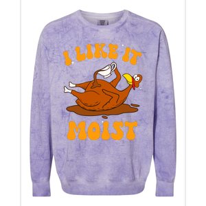 I Like It Moist Turkey Retro Groovy Thanksgiving Food Colorblast Crewneck Sweatshirt