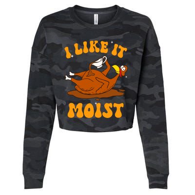 I Like It Moist Turkey Retro Groovy Thanksgiving Food Cropped Pullover Crew