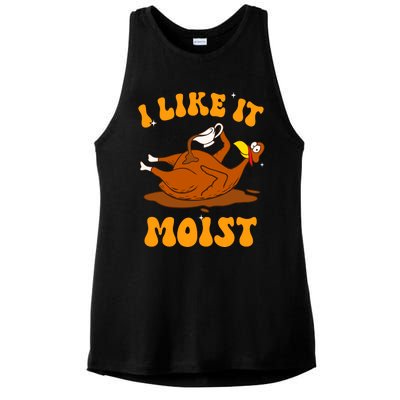 I Like It Moist Turkey Retro Groovy Thanksgiving Food Ladies PosiCharge Tri-Blend Wicking Tank