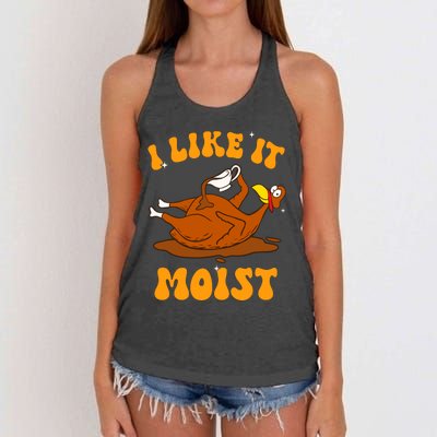 I Like It Moist Turkey Retro Groovy Thanksgiving Food Women's Knotted Racerback Tank