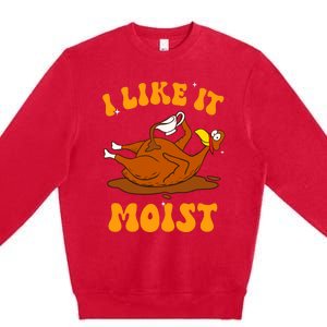 I Like It Moist Turkey Retro Groovy Thanksgiving Food Premium Crewneck Sweatshirt