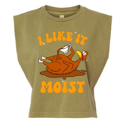 I Like It Moist Turkey Retro Groovy Thanksgiving Food Garment-Dyed Women's Muscle Tee