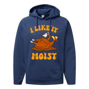 I Like It Moist Turkey Retro Groovy Thanksgiving Food Performance Fleece Hoodie