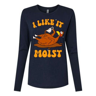 I Like It Moist Turkey Retro Groovy Thanksgiving Food Womens Cotton Relaxed Long Sleeve T-Shirt