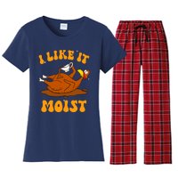 I Like It Moist Turkey Retro Groovy Thanksgiving Food Women's Flannel Pajama Set