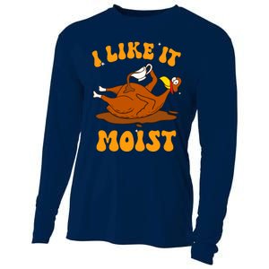 I Like It Moist Turkey Retro Groovy Thanksgiving Food Cooling Performance Long Sleeve Crew