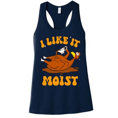 I Like It Moist Turkey Retro Groovy Thanksgiving Food Women's Racerback Tank