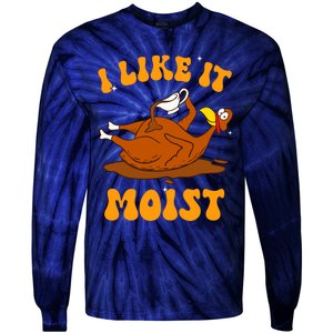 I Like It Moist Turkey Retro Groovy Thanksgiving Food Tie-Dye Long Sleeve Shirt