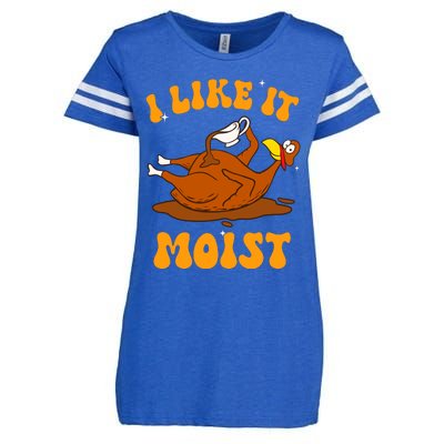 I Like It Moist Turkey Retro Groovy Thanksgiving Food Enza Ladies Jersey Football T-Shirt