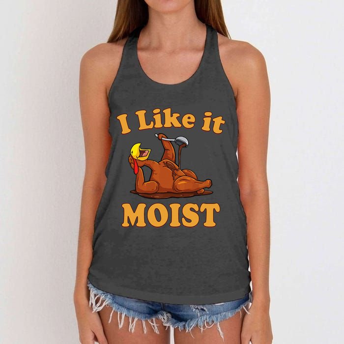 I LIKE IT MOIST Funny Thanksgiving Foods Family Group Set Women's Knotted Racerback Tank