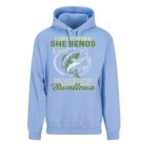 I Like It When She Bends Over Fishing I Love Fishing Unisex Surf Hoodie