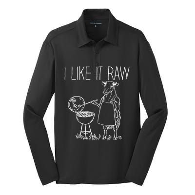 I Like It Raw Beef Meat Barbecue Cool Gift Silk Touch Performance Long Sleeve Polo