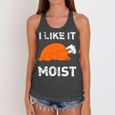 I Like It Moist Funny Turkey Thanksgiving Women's Knotted Racerback Tank