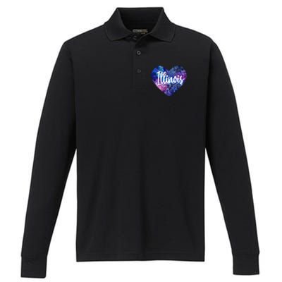 I Love Illinois Usa Meaningful Gift Performance Long Sleeve Polo