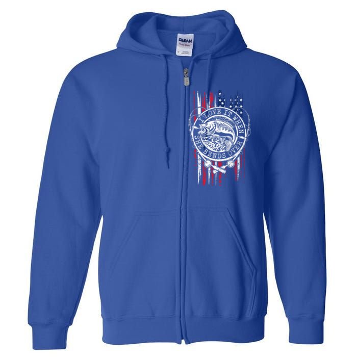 I Love It When She Bends Over Funny Fishing Usa Flag Gift Full Zip Hoodie