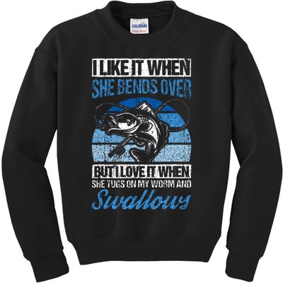 I Like It When She Bends Over But I Love It Fishing Fish Kids Sweatshirt